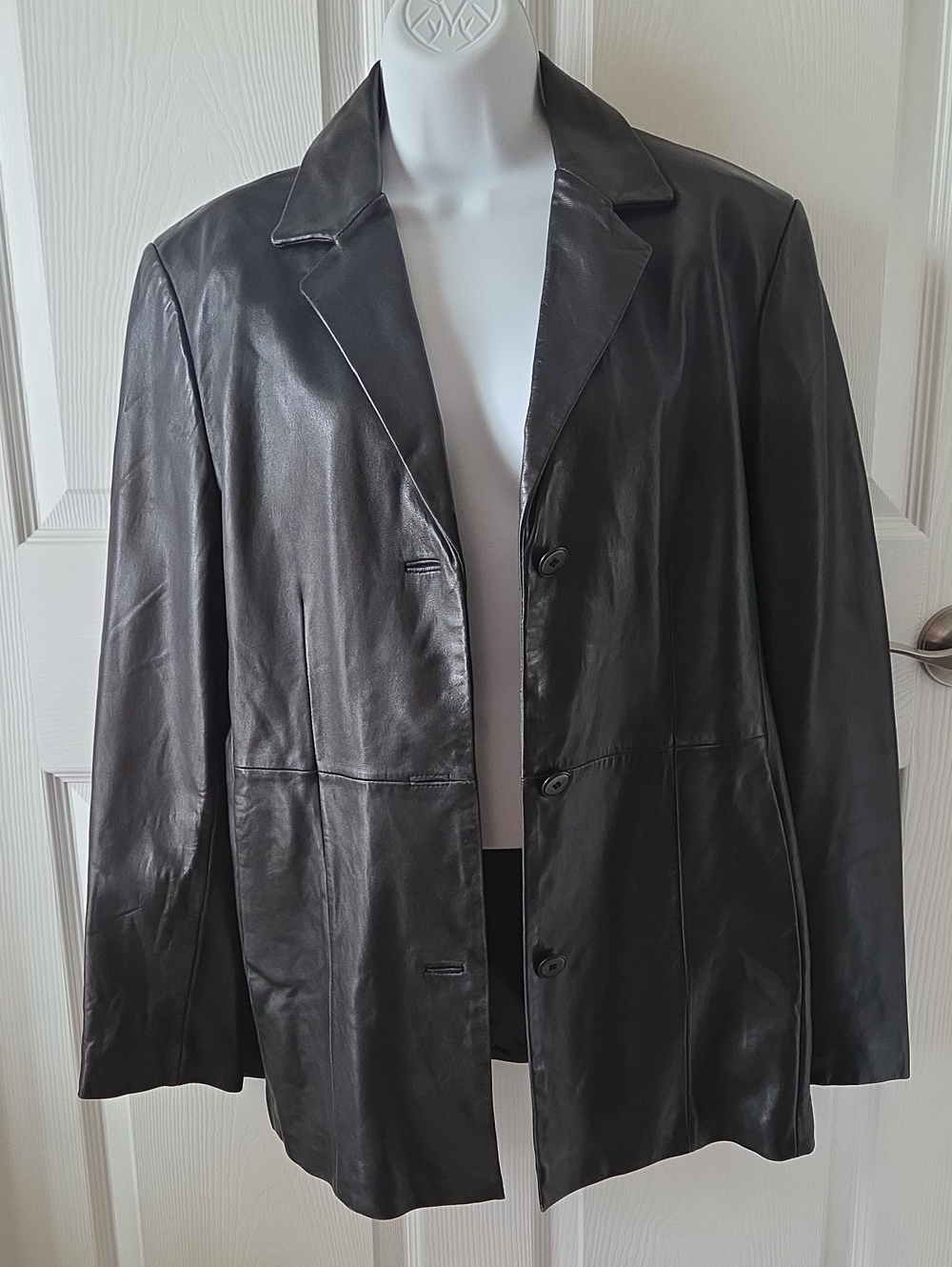 Winlit Black Leather Button-Front Jacket M